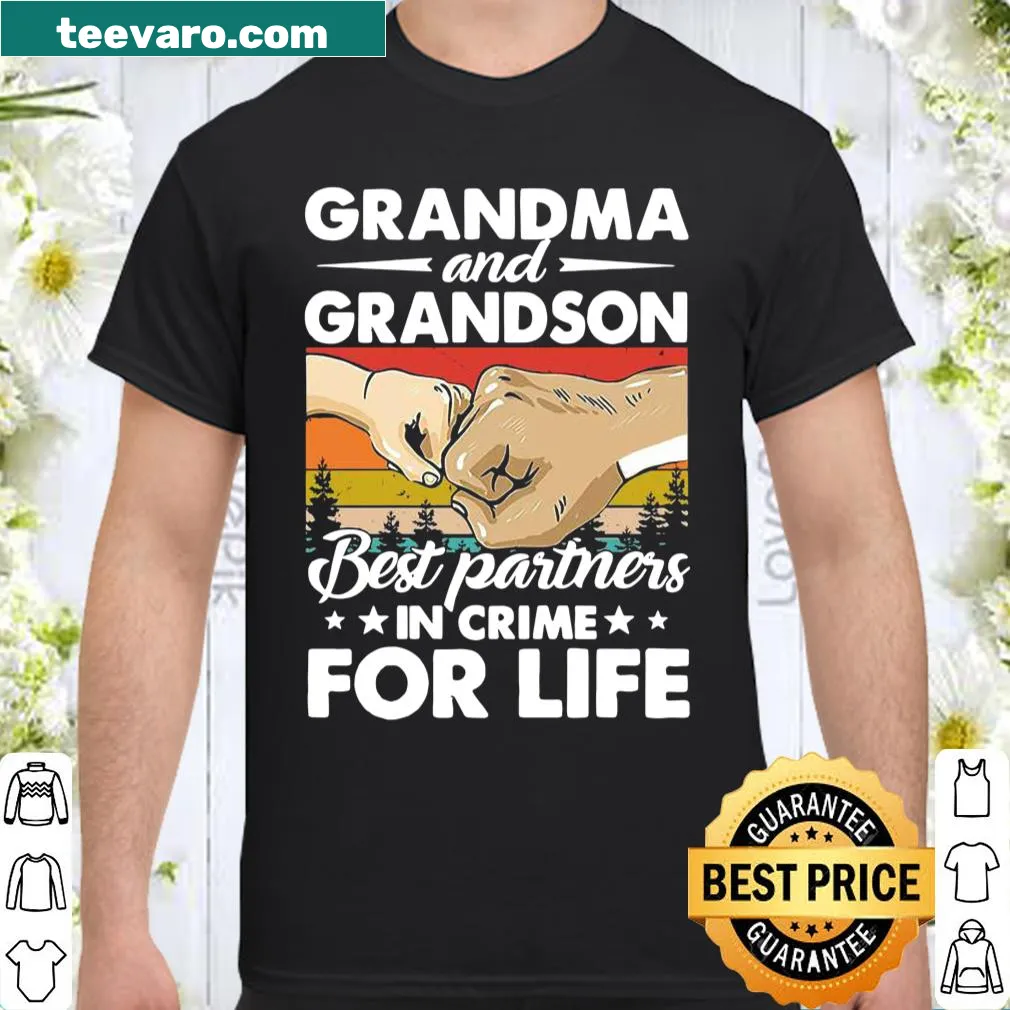 Vintage-style shirt with text about grandma and grandson partnership