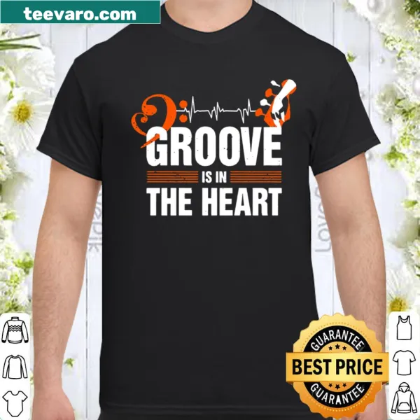 Music-themed shirt with 'Groove Is In The Heart' text