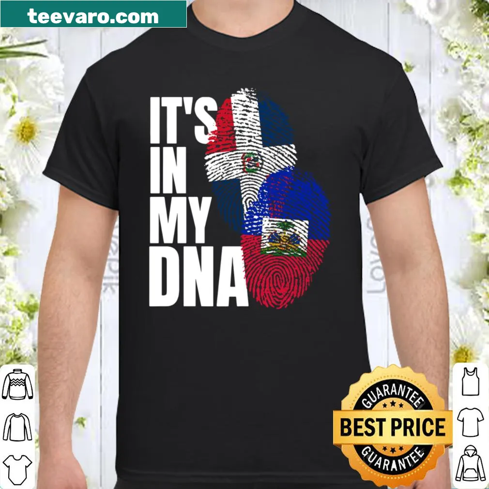 Shirt featuring mixed Haitian and Dominican flags
