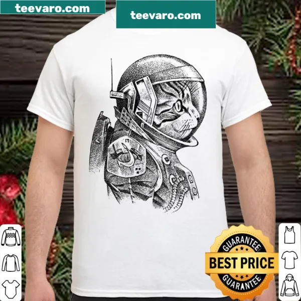 Hand-drawn cat in astronaut suit vintage t-shirt