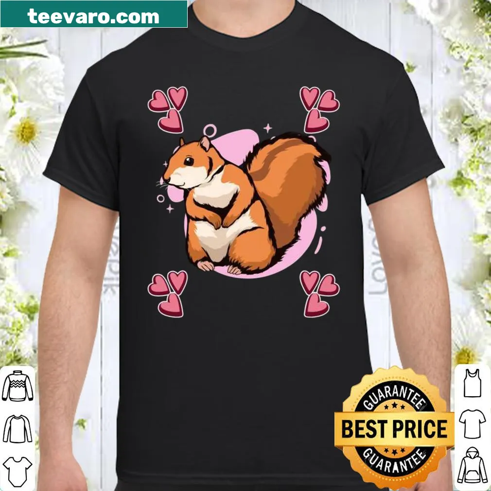 Cute illustration of a squirrel with a heart design on the shirt