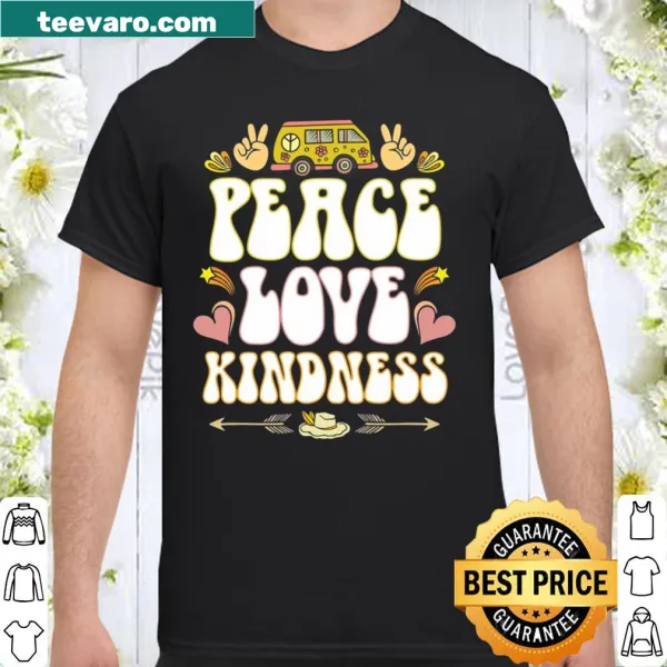 Retro hippie shirt with peace, love, and kindness design