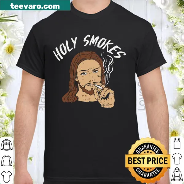 Funny Christian shirt with 'Holy Smokes' text design.