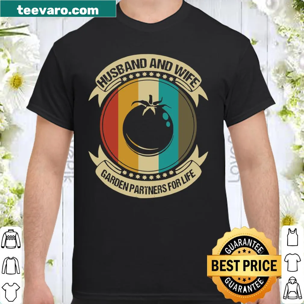 Retro shirt illustrating a husband and wife as garden partners
