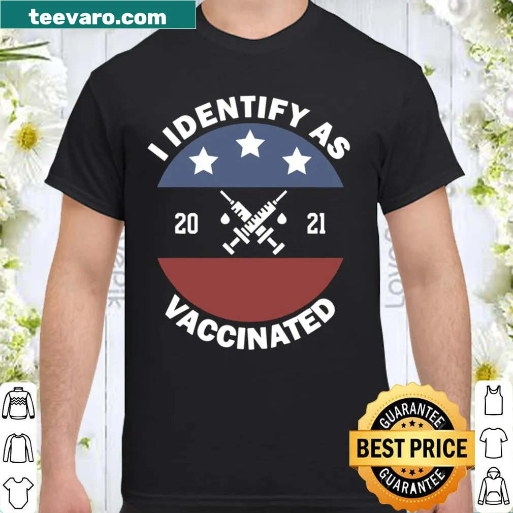 American flag themed shirt with text about vaccination identity