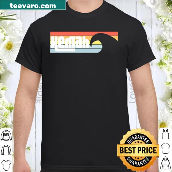 Kemah Beach themed t-shirt with wave graphic and text.