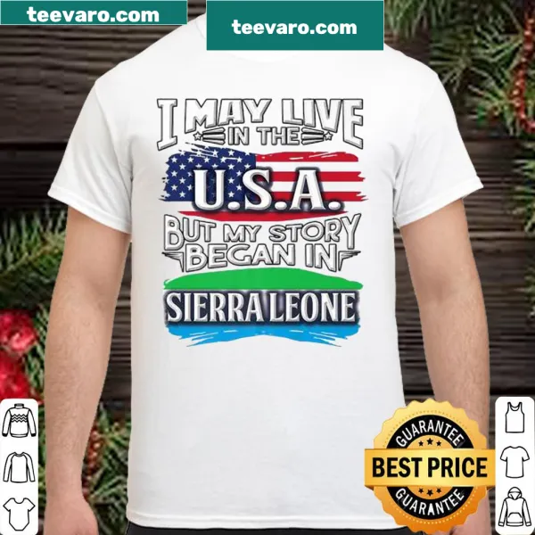 Graphic shirt with American flag and text about heritage from Sierra Leone