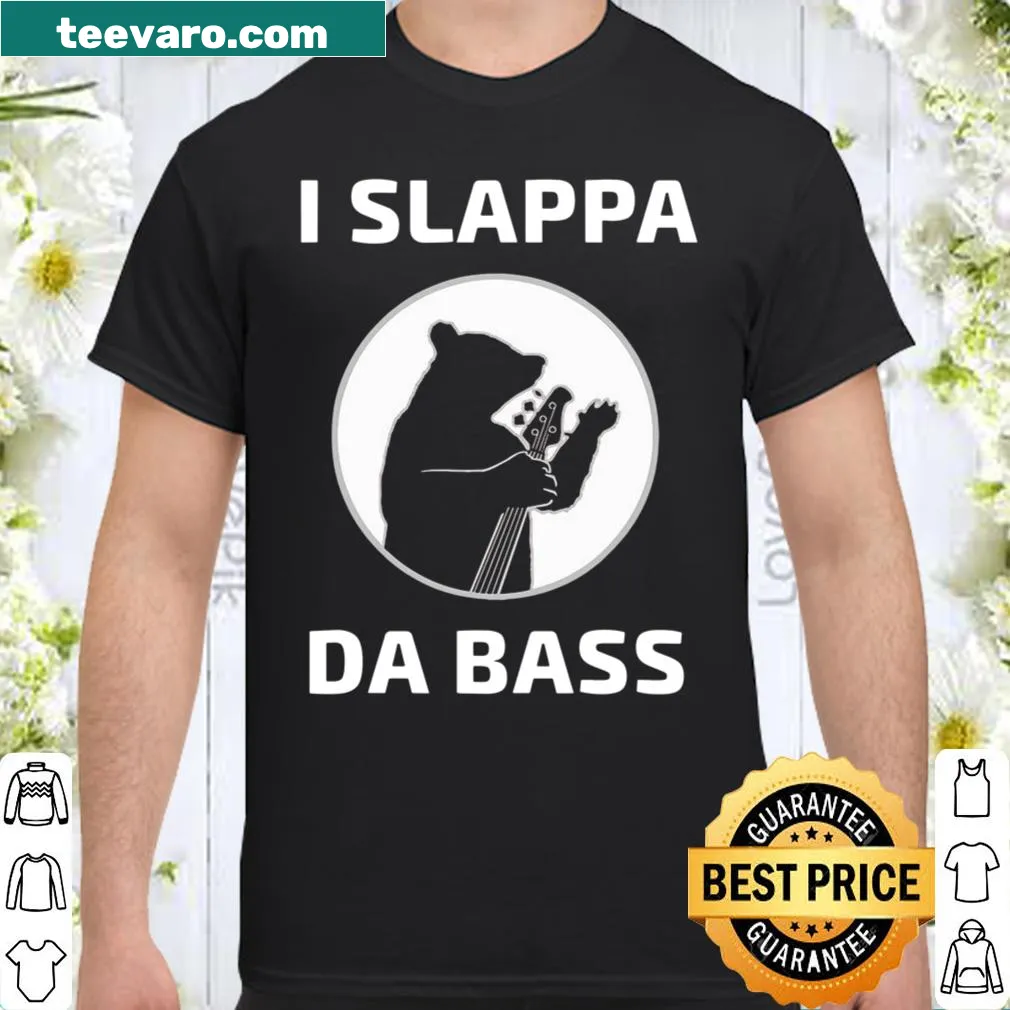 Funny shirt featuring a bear playing bass guitar.