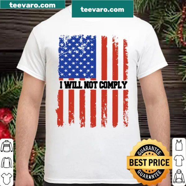 Patriotic shirt featuring American flag and bold text