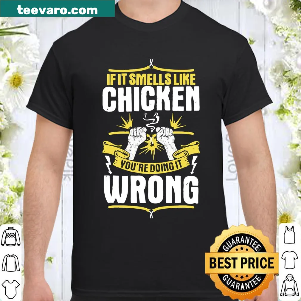 Humorous electrician shirt with chicken text