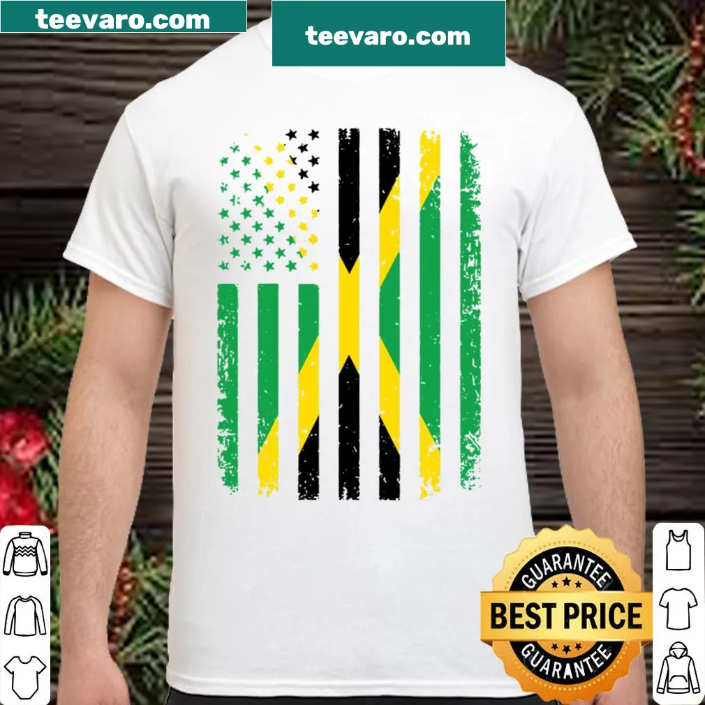 Shirt featuring a design of Jamaican and American flags