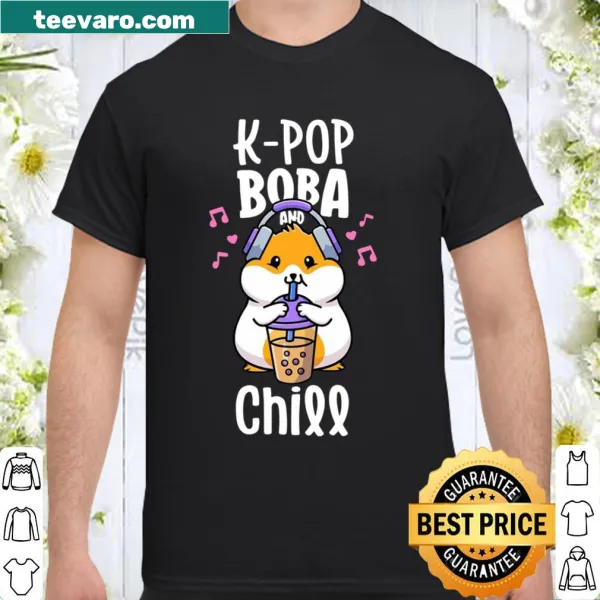 Kawaii hamster musician with boba tea on a K-pop themed shirt