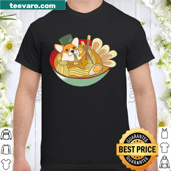 Cute corgi dog illustrated shirt with a ramen theme