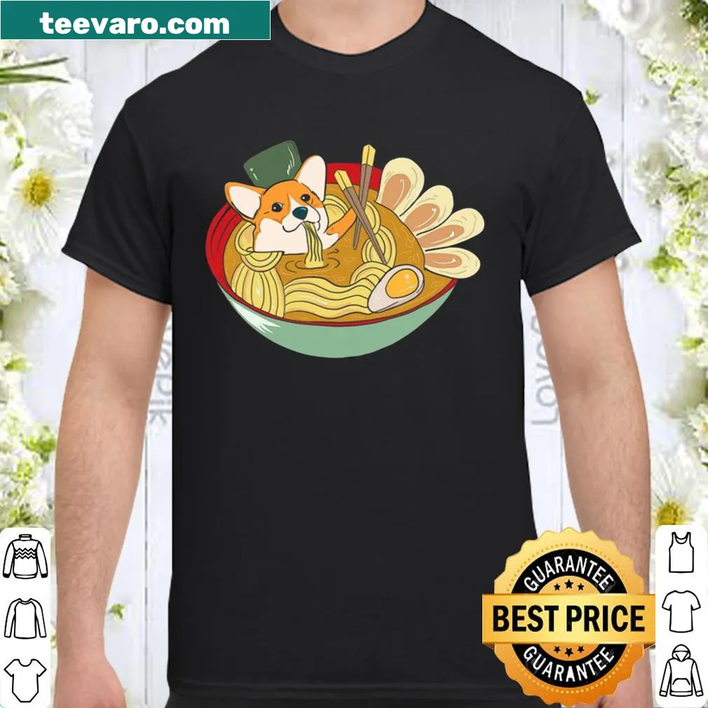 Cute corgi dog illustrated shirt with a ramen theme