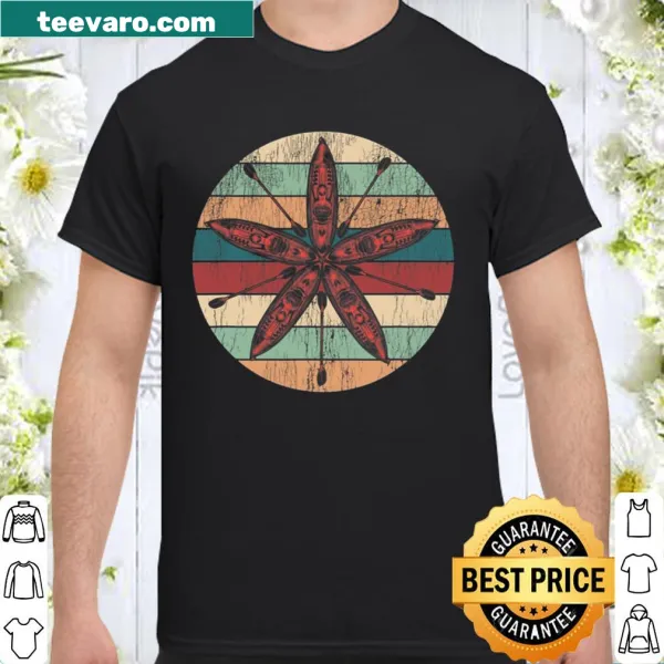 Shirt featuring a kayak and sunset illustration