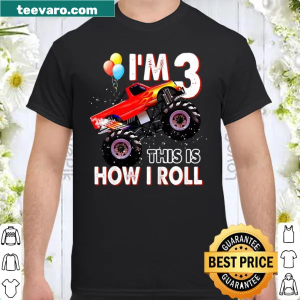 Monster truck birthday shirt for 3-year-old boy