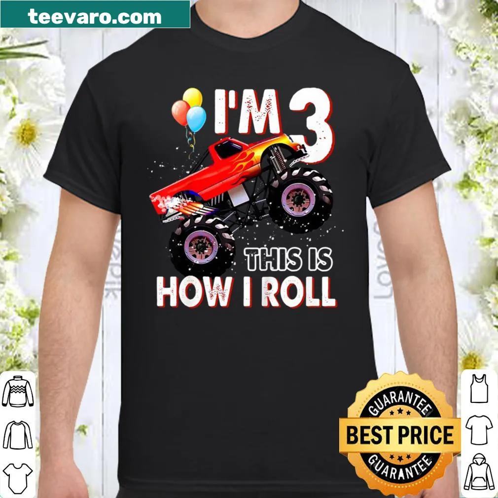 Monster truck birthday shirt for 3-year-old boy