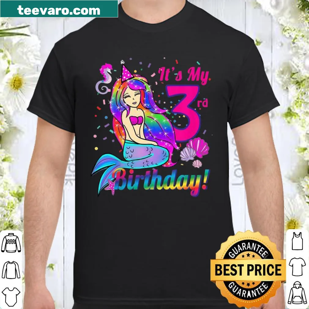 Adorable mermaid-themed birthday shirt for 3-year-old girls