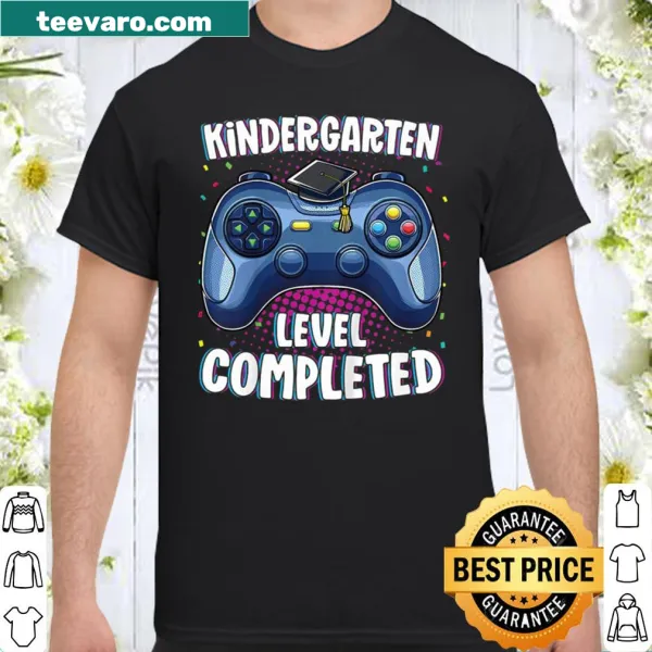 Gamer-themed kindergarten graduation shirt with 'Level Completed' text