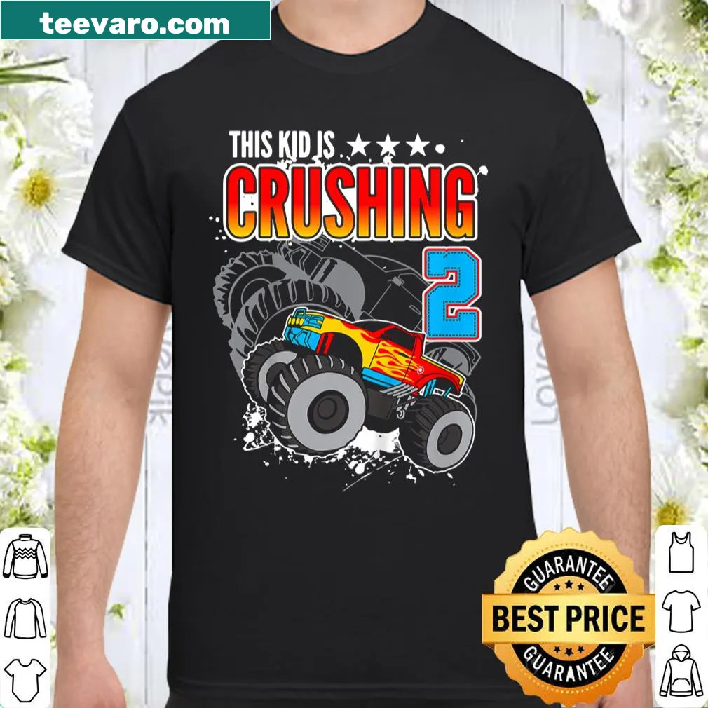 Kids birthday shirt featuring a monster truck illustration for age two