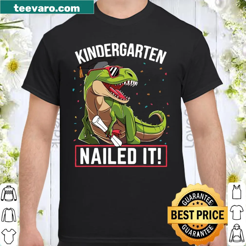 Kids T-Rex shirt celebrating kindergarten graduation with a cap.