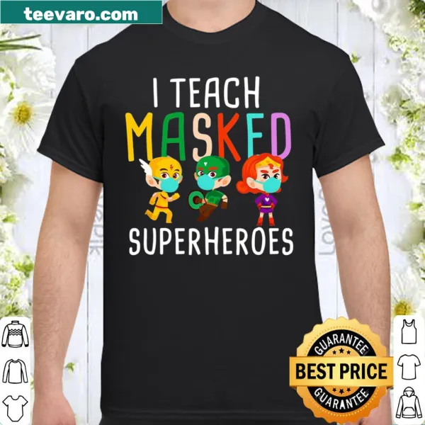 Cartoon superhero figures honoring kindergarten teachers on a shirt