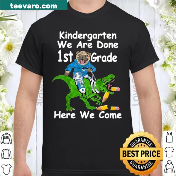 Graduation shirt with pug and dinosaur cartoon