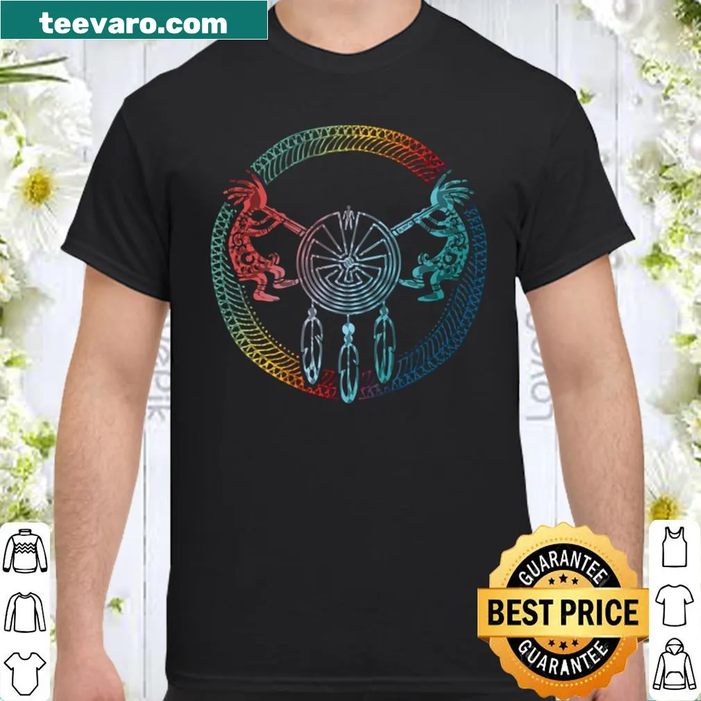 Playful Kokopelli duo and dreamcatcher shirt design