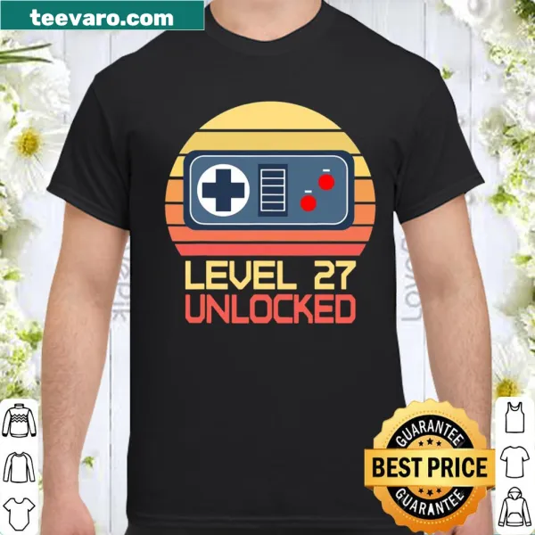 Gaming-themed birthday shirt for 27-year-old featuring level 27 unlocked