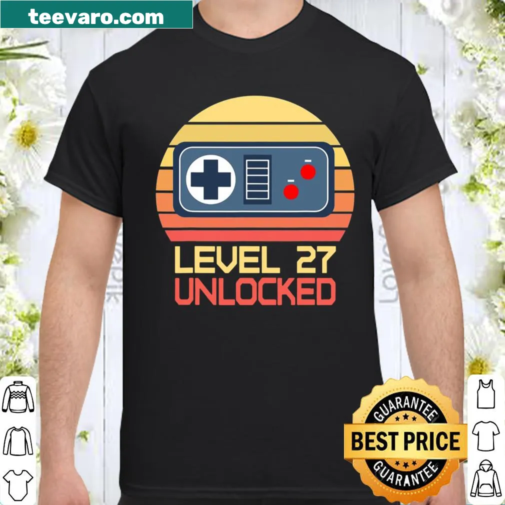 Gaming-themed birthday shirt for 27-year-old featuring level 27 unlocked