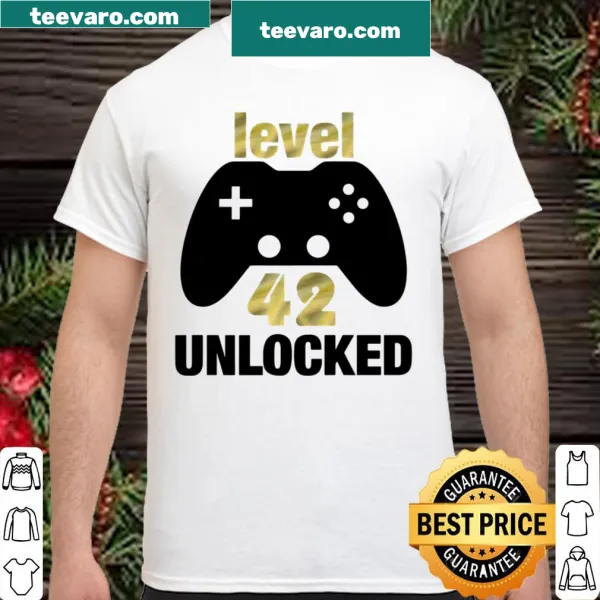 Funny birthday shirt for gamers with 'Level 42 Unlocked' text