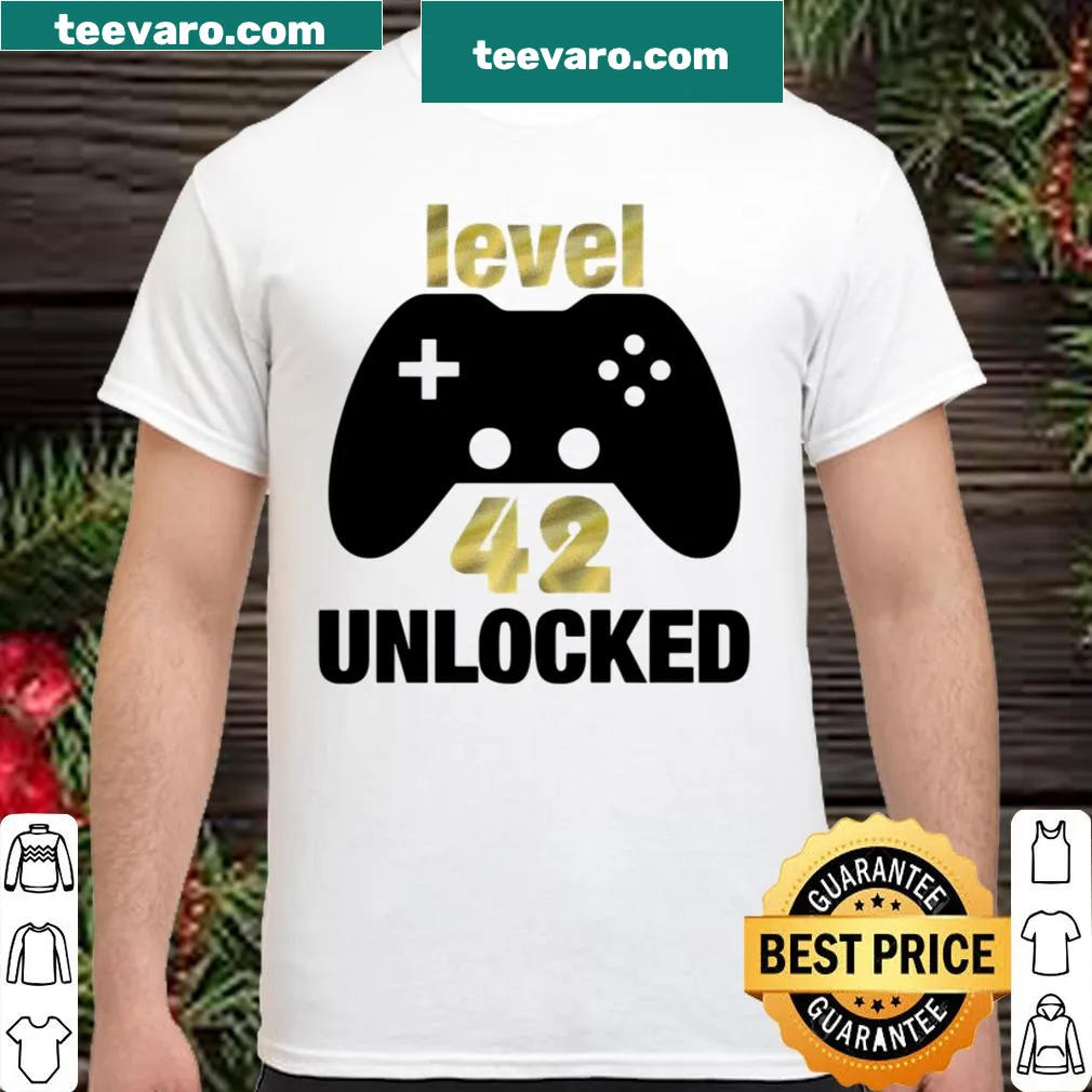 Funny birthday shirt for gamers with 'Level 42 Unlocked' text