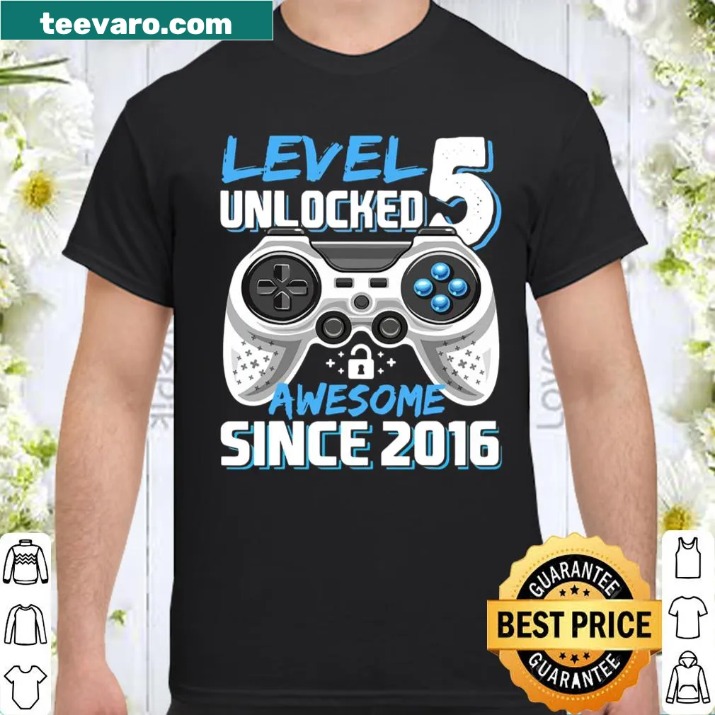 Level 5 Unlocked birthday shirt for a young gamer with playful text