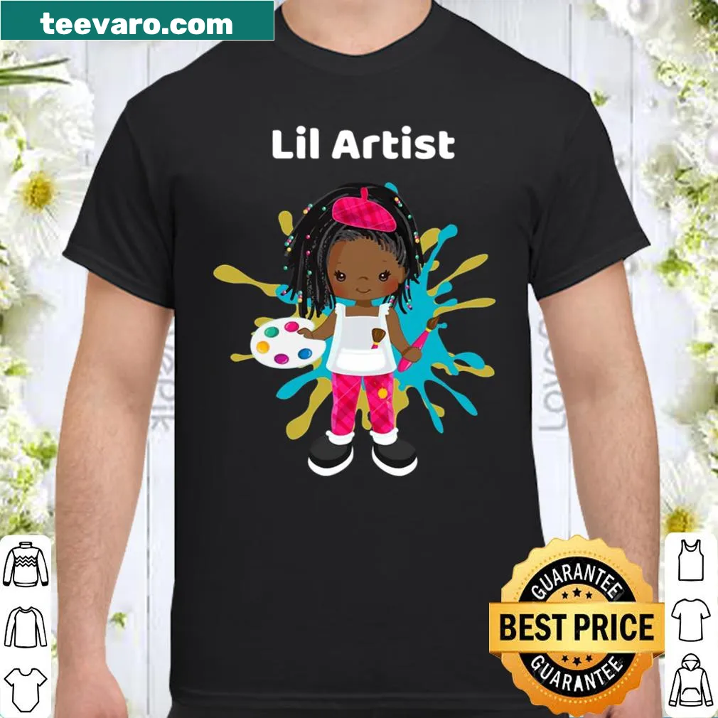 Illustrated shirt of a young Black girl as an artist, celebrating creativity