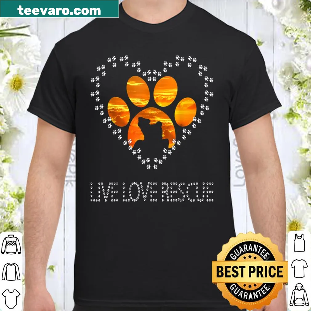 Shirt with 'Live Love Rescue' text promoting animal rescue