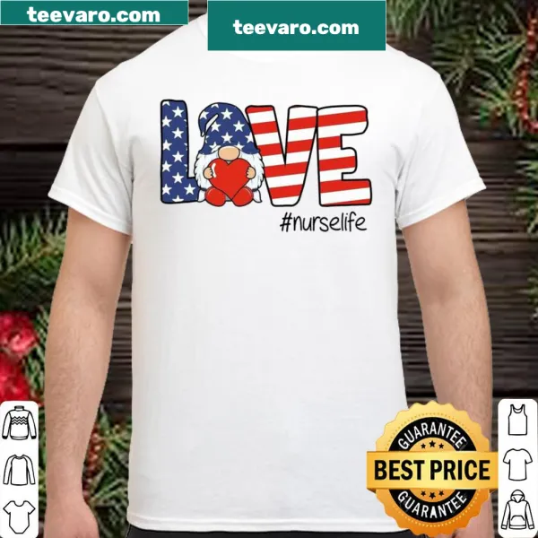 US Flag Gnome graphic on Nurse Life humor shirt