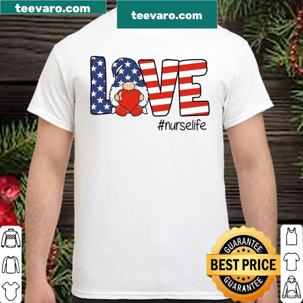 US Flag Gnome graphic on Nurse Life humor shirt