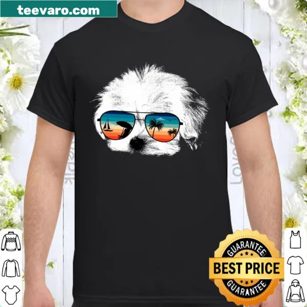 Retro style shirt featuring a Maltese dog with sunglasses