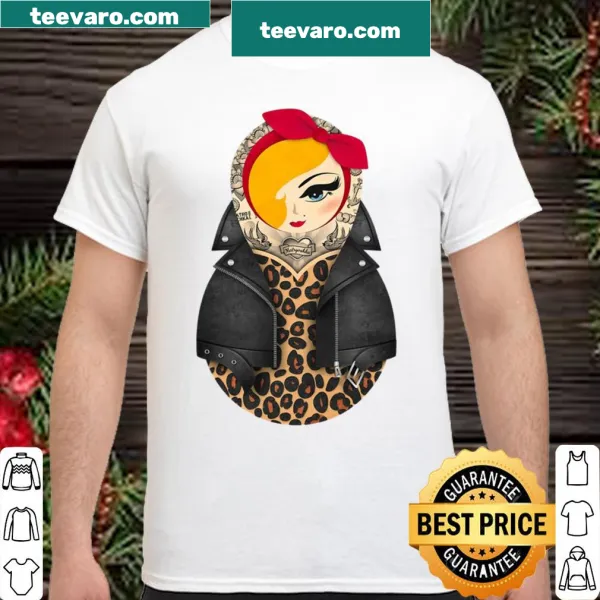 Pin-up style Matryoshka design with rockabilly tattoo elements