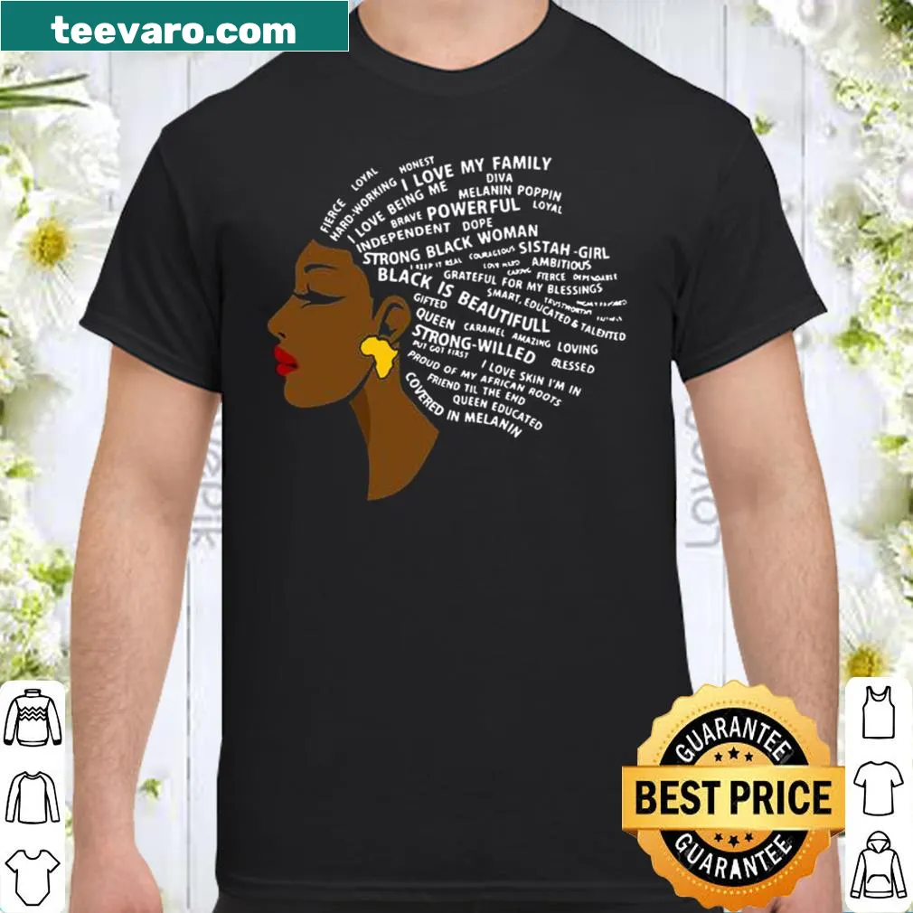 Shirt celebrating Black pride with 'Melanin Queen' text.
