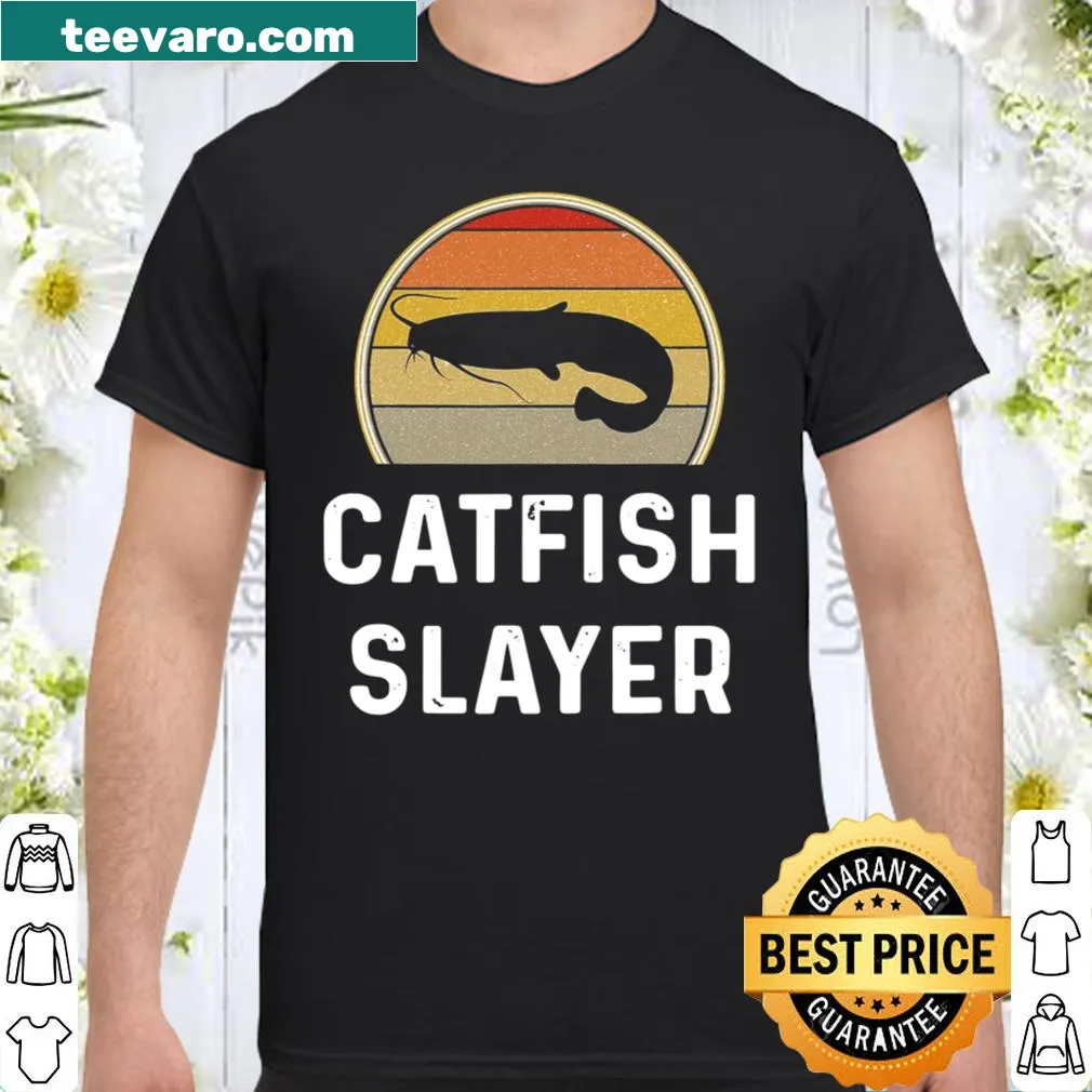Retro shirt for fishermen with humorous 'Catfish Slayer' graphic