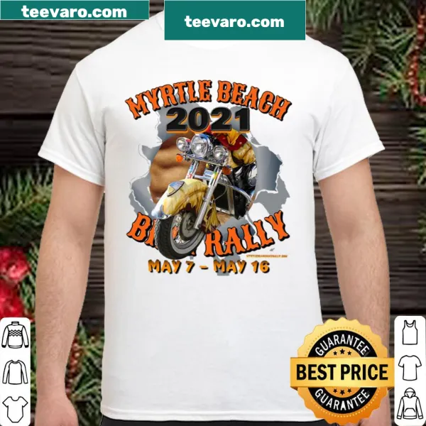 Official Myrtle Beach Bike Rally graphic shirt featuring biking imagery.