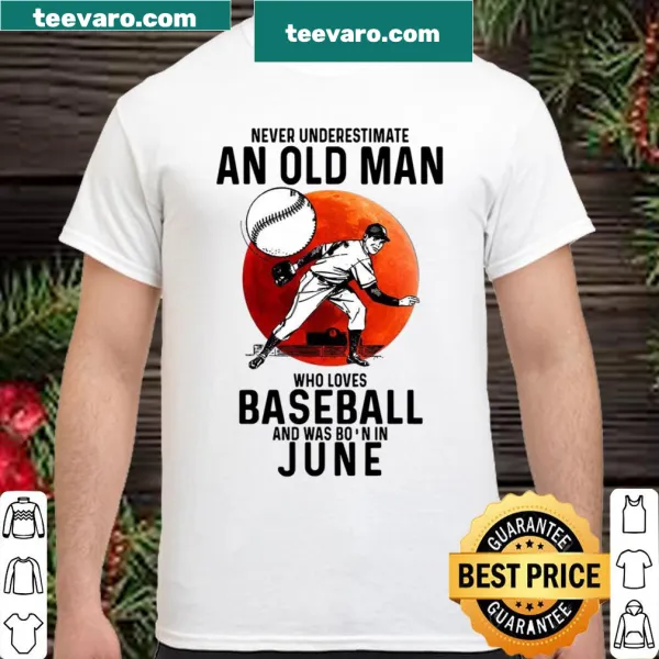 Bold text design celebrating old men who love baseball, born in June