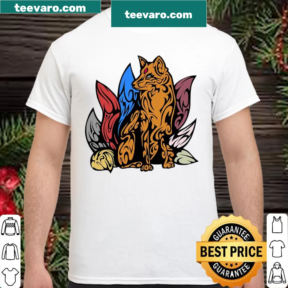 Cartoon design t-shirt featuring a nine-tailed fox