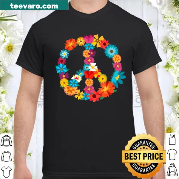 Floral peace sign graphic on a wholesome hippie shirt