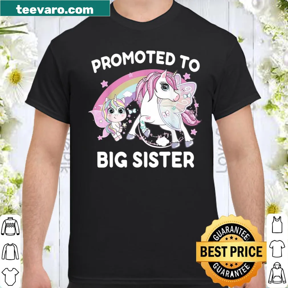 Cute unicorn design with text 'Promoted to Big Sister' for kids