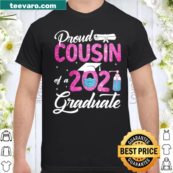 Proud cousin graduation t-shirt with academic cap graphic and bold text