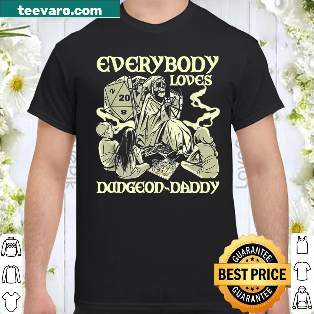 Graphic shirt with 'DungeonDaddy' text and D20 dice