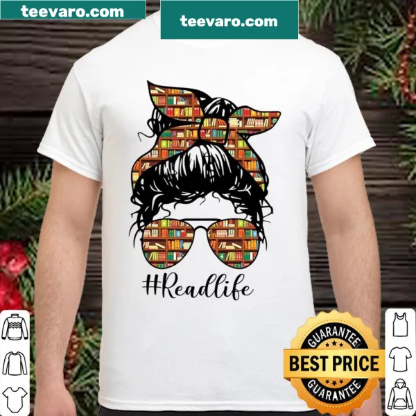 Teacher shirt with illustration of messy bun life and books