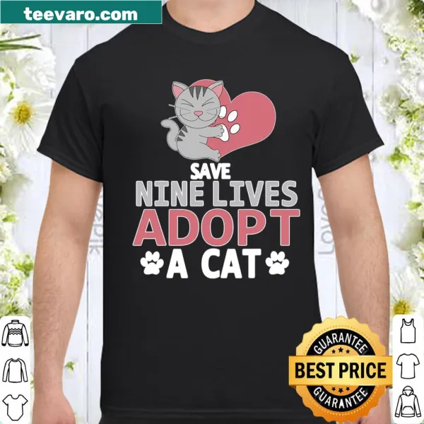 Cute illustration of a cat with the phrase Save Nine Lives Adopt A Cat